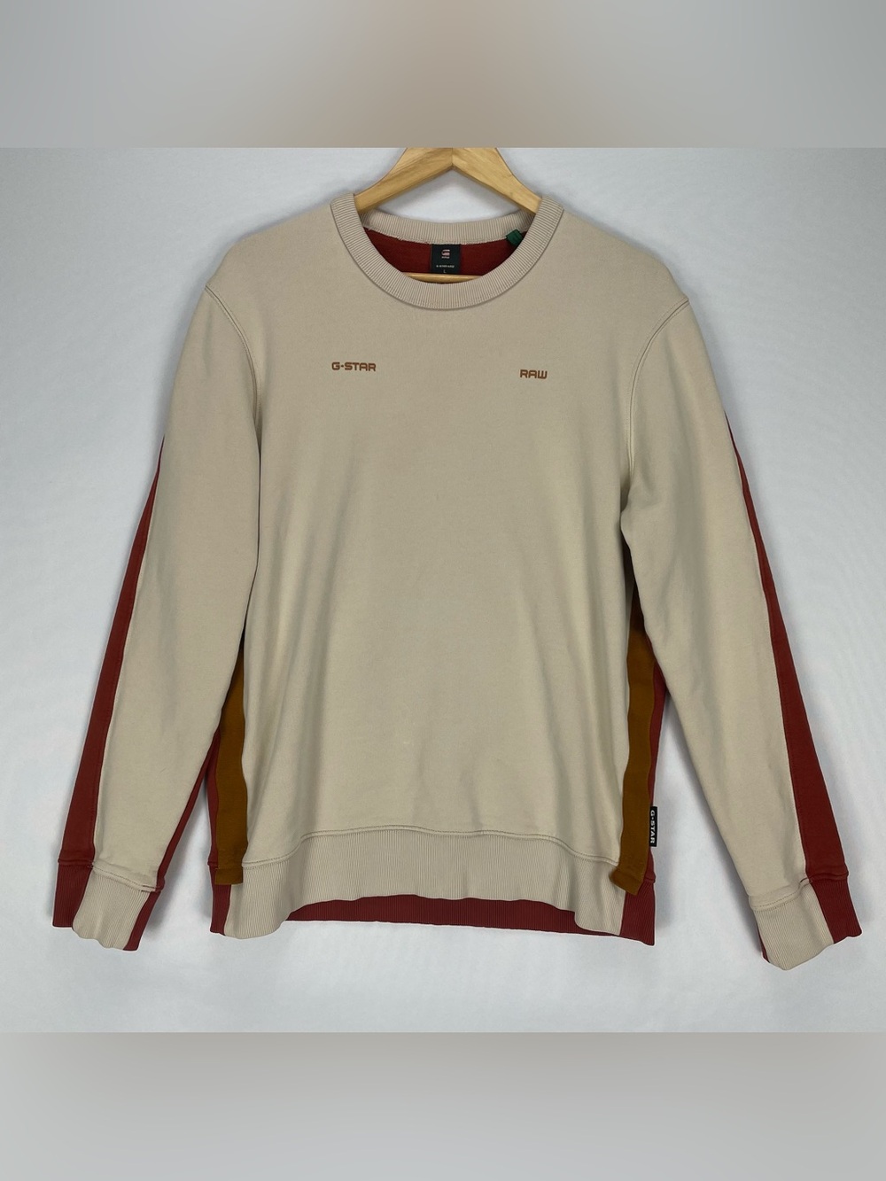 SOLD G-Star Raw Crewneck Sweatshirt Mens L Beige Brown Colorblock Soft Organic